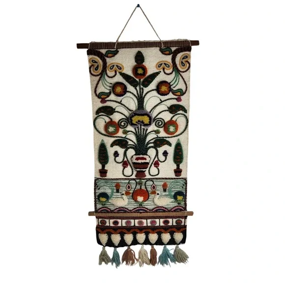 Vintage Fiber Tapestry Wall Hanging‎ Yarn Art Boho Hippie Home Decor Tassels