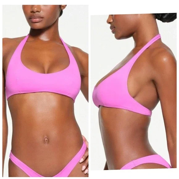 SKIMS Recycled Swim Halter Scoop Bikini Top Neon Orchid Pink‎ 2X NEW