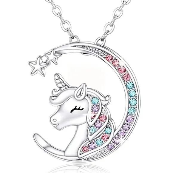 New women's kids girls unicorn moon pendant necklace