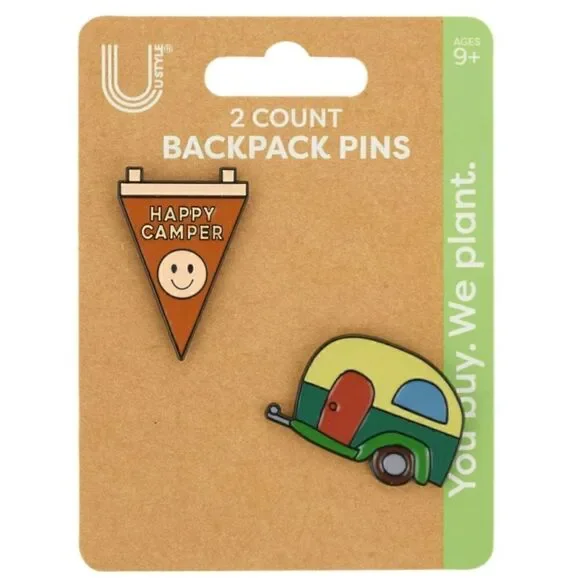 U Style Backpack Pins, Multicolor Trailer/Happy Camper Theme, Set of 2