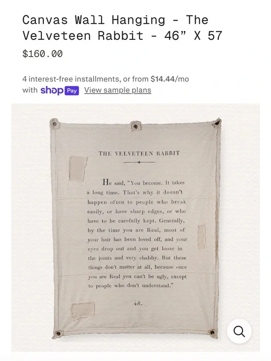 The Velveteen Rabbit Canvas Wall Hanging - Neutral Cream