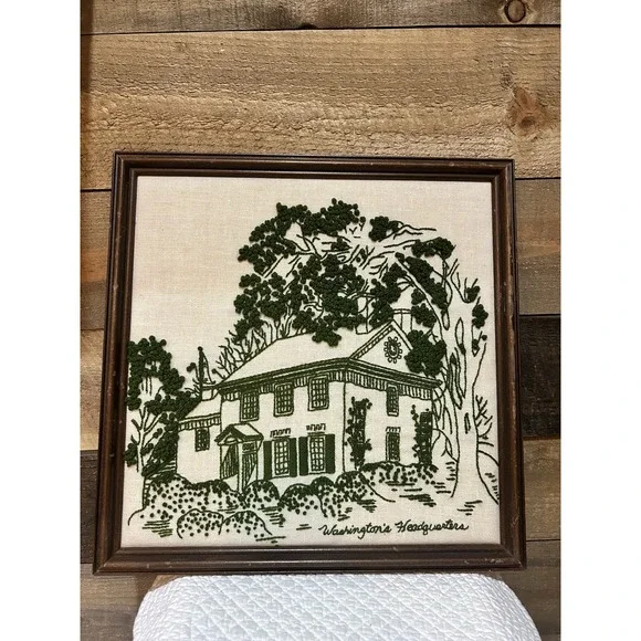 Framed Handmade George Washington Headquarters‎ Crewel Embroidery 15