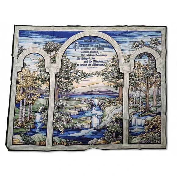 Serenity Prayer Fabric Panel • Waterfall Landscape •‎ Cottagecore • Raw Edge