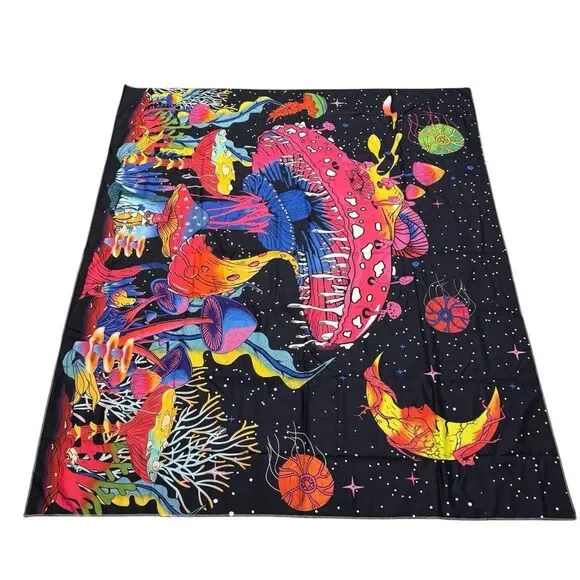 Mushroom Tapestry neon Aesthetic Nature Plant Forest Moon Stars Plant Mystical