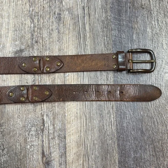 Fossil Brown Leather Studded Belt Womens Medium Distressed Rivet BT3707020