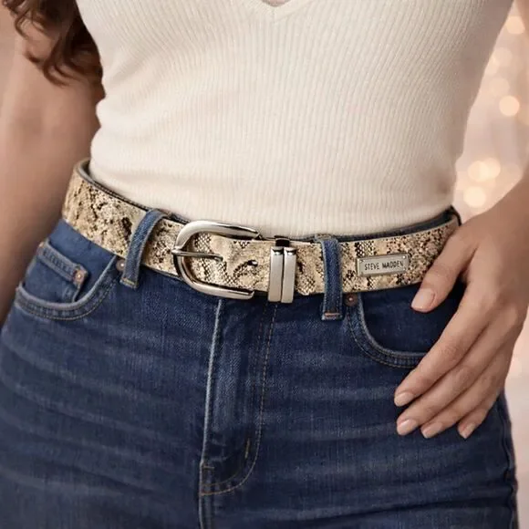 Steve Madden Snakeskin Print Belt Silver Buckle NWT