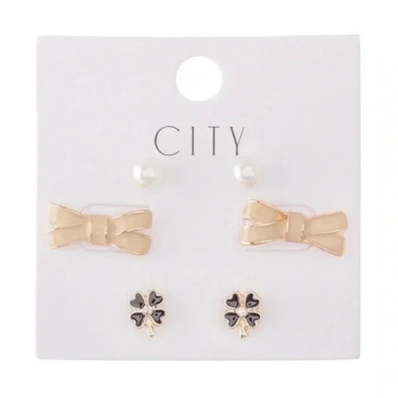 Boutique NWT Enamel Coated Bow Stud Earring Set coquette girl preppy