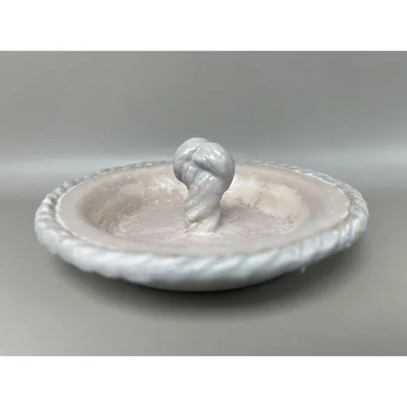 Beige Trinket Dish Knot Decor Ring‎ Holder Handmade Pottery Vanity Jewelry 4.5