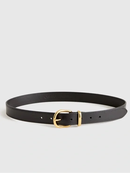 Quince Allegra European Leather Belt Black Gold Buckle French Nappa Size L