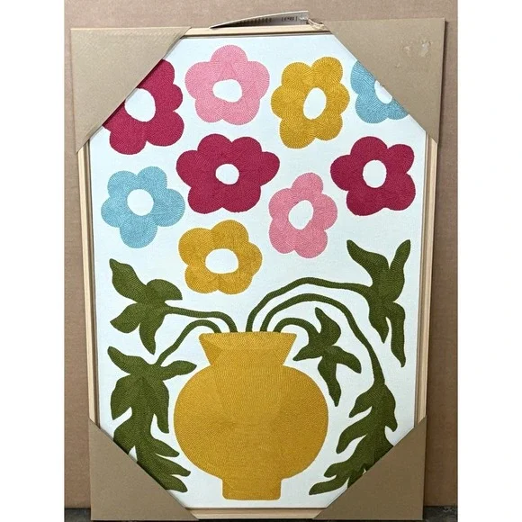 New 18 X 26 BP Home Embroidered Woven Wall Art Decor Flowers In Vase Vibrant