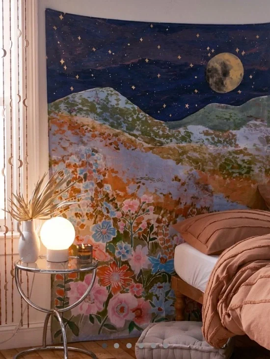Boho Floral moon Mountain Tapestry Wall Art Urban Outfitters