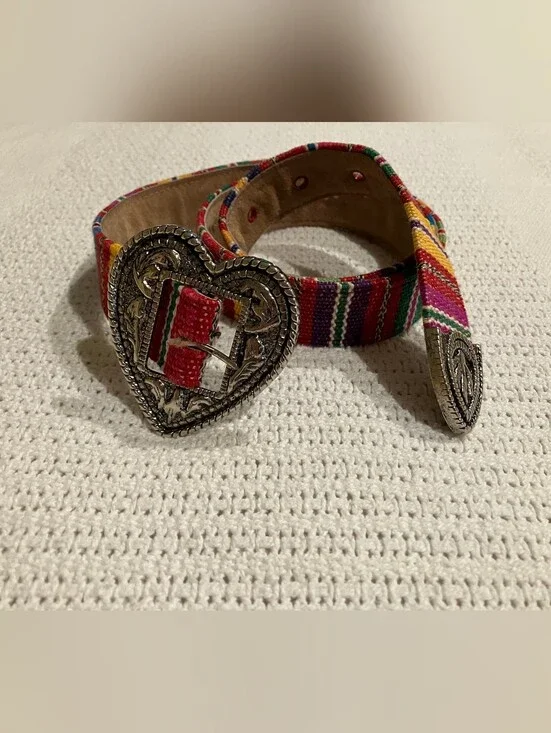 Vintage Heart Buckle Women’s Fabric Belt - Multicolor