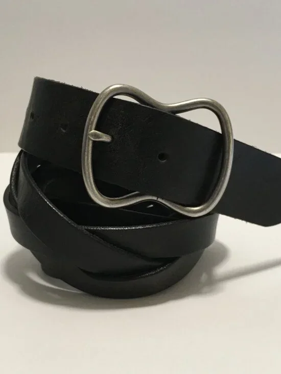 Vintage Gap Jeans 1969 Genuine Leather Belt Black USA Made Brass Buckle Size M