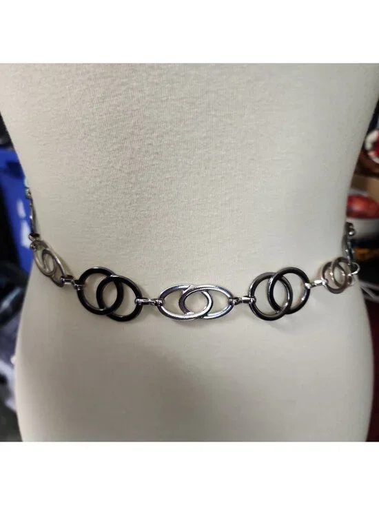 Women's Chain Belt One Size Silver O Ring Metal Hip Waist Ladies Food 38