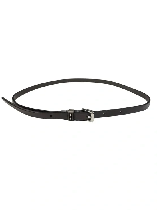 PESERICO Italy Brown Leather Skinny Women's Belt Silver Square Buckle 38 / XS