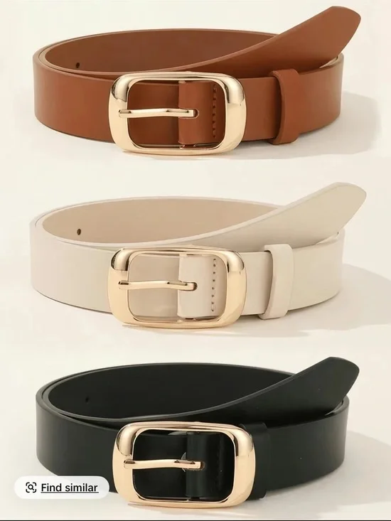 Stylish Women's Leather Belt with Gold Buckle - Black, Cream, Tan