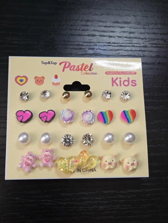Top & Top Pastel Kids Earring Set - Pink, Rainbow, Pearl & Gold-Rainbow Heart