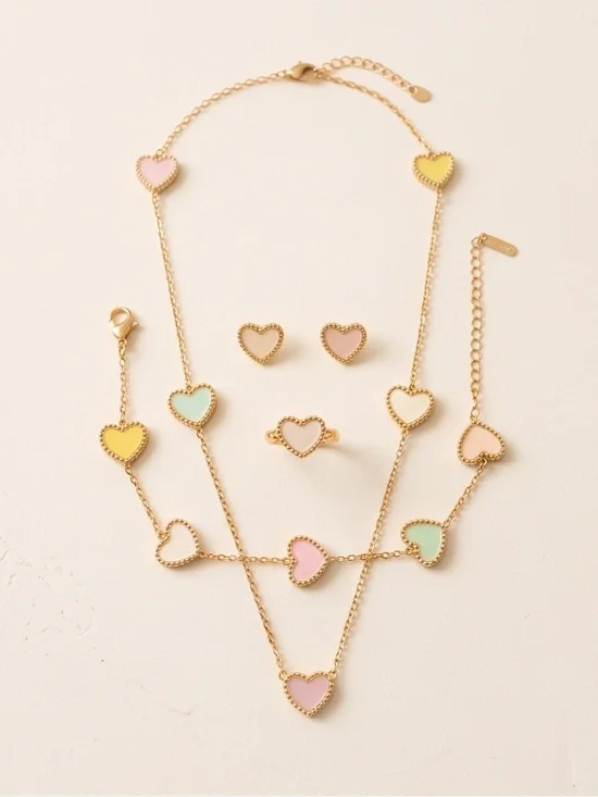 Pastel Heart Jewelry Set for Girls / Tweens (Hypoallergenic & Tarnish Free)