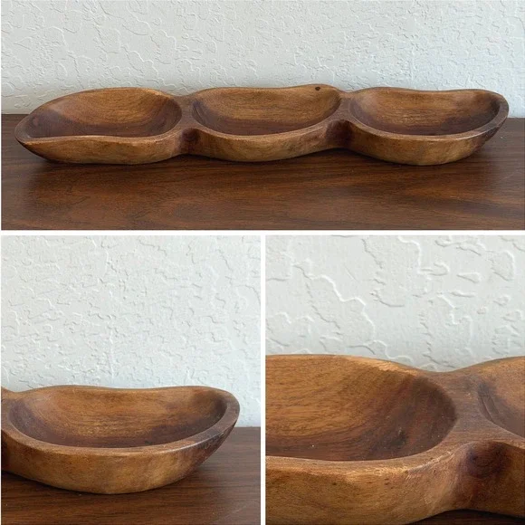 Vintage‎ Monkey Pod Wood Tray Brown Handcrafted MCM Scandi Home Decor