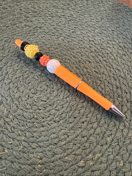 Orange Kids Beaded Pen with Multicolor Accent Beads