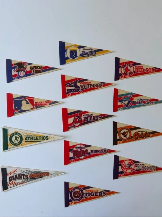 Vintage Lot of 13 70s 80s 90s MLB Baseball Team Mini Pennants 9x4 Retro Decor