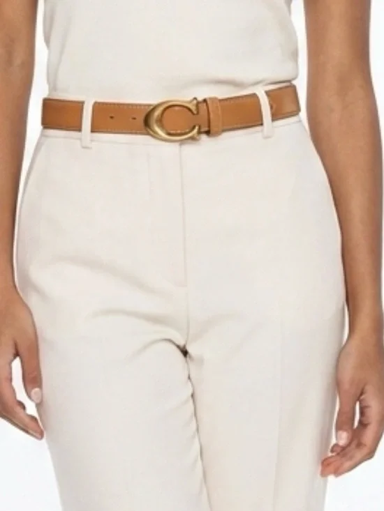 Tan Leather Belt with Gold 'C' Buckle