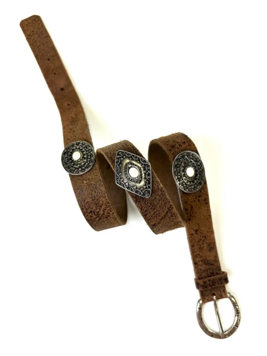 Italian Genuine Leather Belt Distressed Brown Concho Studded Medium Women Casual