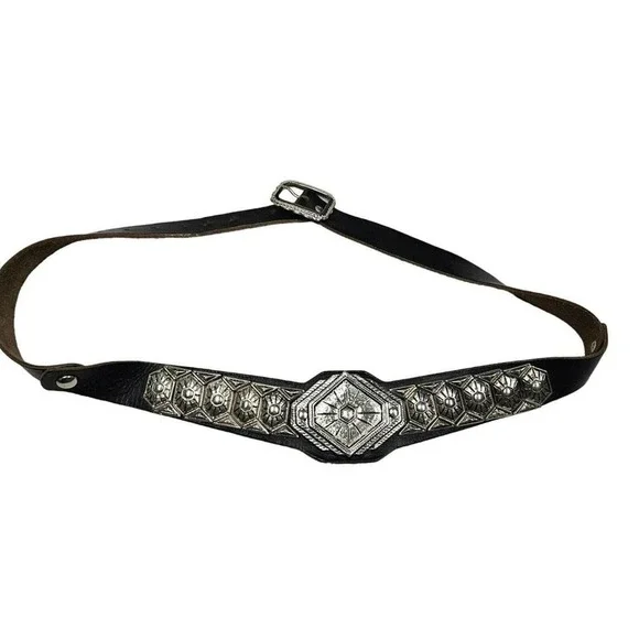 Concho Black Leather Silver Color Belt Womens‎ 34 Festival Heavy Southwestern