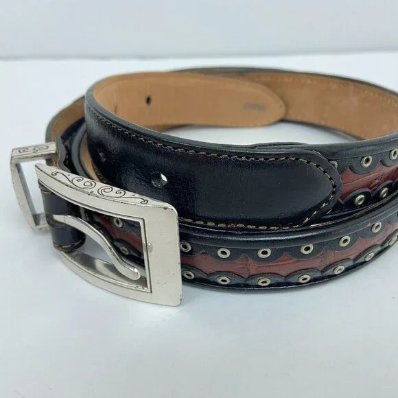 Brighton Leather croc  Black Brown Belt Size L (34