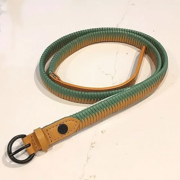 Women's 2-Tone Woven Belt Size XL Natural and Mint NWT