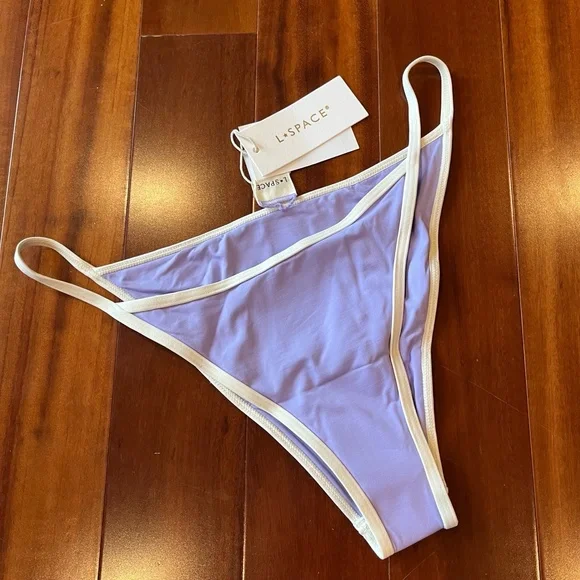 New NWT L*Space Lilac Purple Bikini Bottom Tommy Bitsy String Contrast Swim Sz L