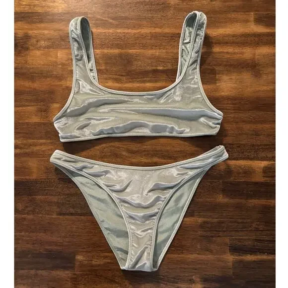Triangl Women’s XL Bikini Set Velour Velvet Low Rise Bottoms Cheeky Pullover Top