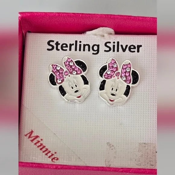 Disney Minnie Mouse Sterling Silver Earrings - Pink and Black