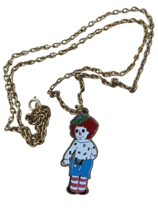 Vintage Raggedy Andy Necklace Original Chain Enamel SMS Pendant Charm