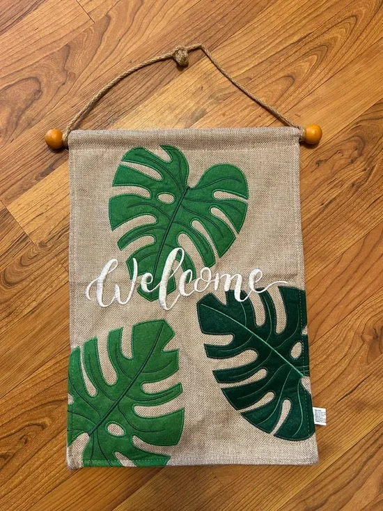 Hosta leaf Welcome Tropical Wall Hanging Banner - Green