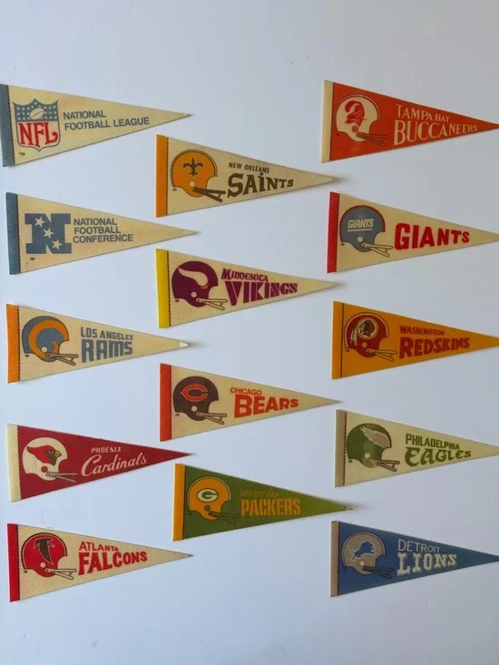 Vintage 70s 80s NFL Collectors Mini Felt Pennant Lot of 14 Small Wall Flags 9x4
