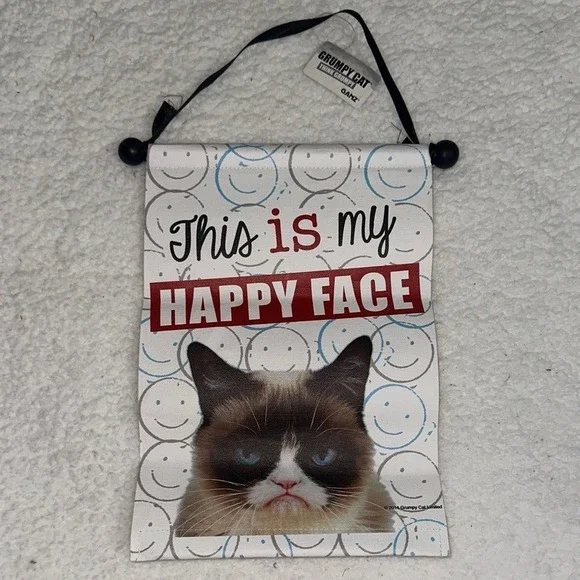 Ganz Grumpy Cat This Is My Happy Face Cotton Canvas Wall Hanging Banner HGC13305