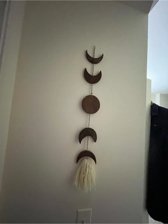 Boho Wooden Moon Phase Wall Hanging in Dark Brown