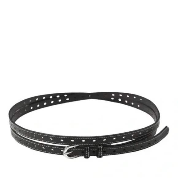 Zara Skinny Black Leather Double Wrap Belt