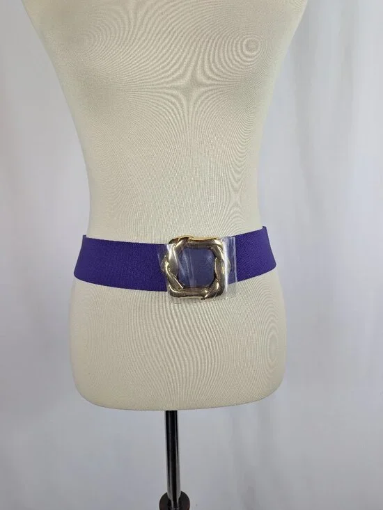 Day-Lor 80s Purple Elastic Cinch Belt Gold Square Friends Buckle USA Vtg 31