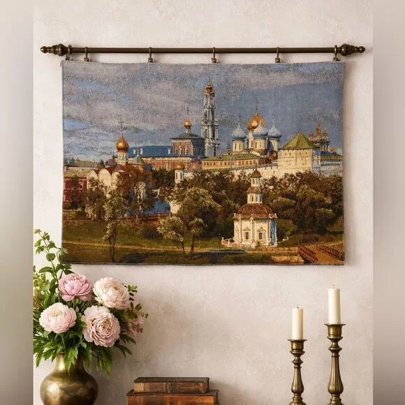Lavra Russian Tapestry Wall Hanging Scenic Monastery Textile Art Panel