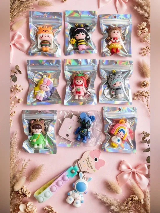 Cute Cartoon Character Keychain Set - Colorful Resin Charms
