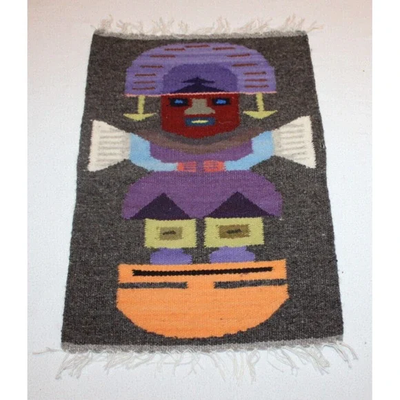 vintage South American woven wool tapestry mat (15.5
