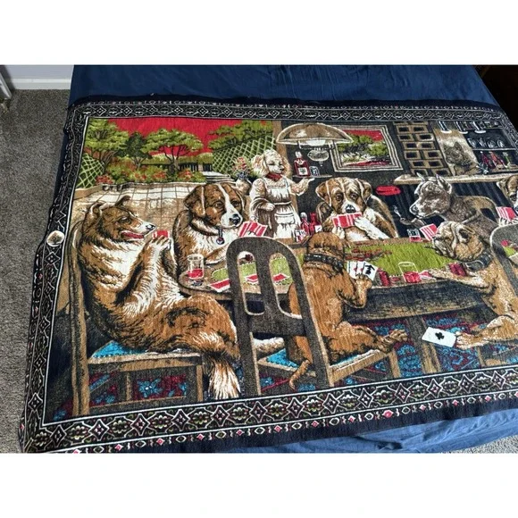 Vintage Tapestry Dogs Playing Poker