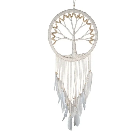 Tree of Life Dream Catcher‎ White Wall Hanging Beaded Feathers