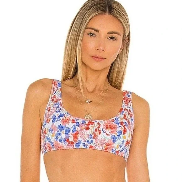L*Space Izzy Smocked Bikini Top Size M Multicolor Floral Bralette Swimwear NWT