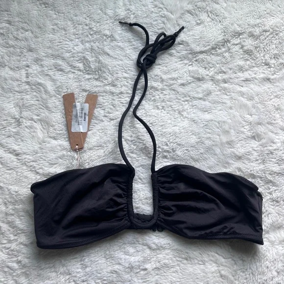 SKIMS Signature Swim U Wire Halter Top Onyx Black BT-BAN-7486W Womens Medium NEW