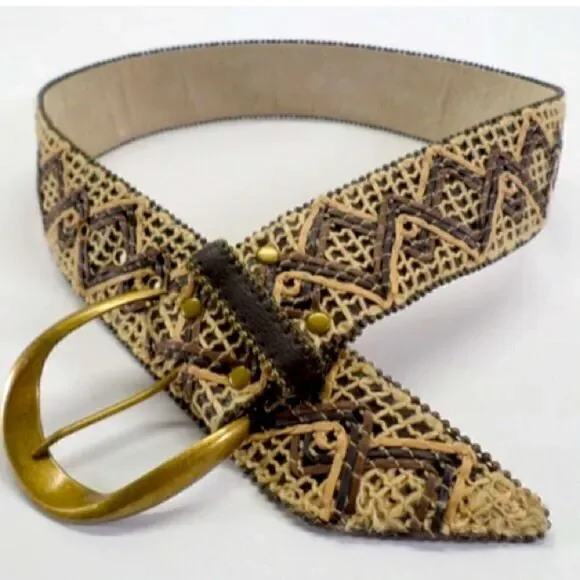 Target Tan Brown Woven Diamond Earthy Boho Festival Hippy Statement Belt