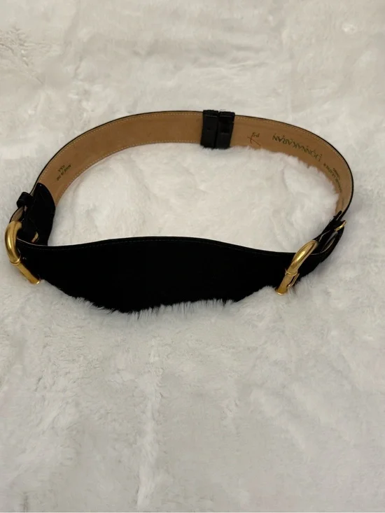 Donna Karan Black Wide Leather Belt Gold Horsebit Buckle Made in Italy PS