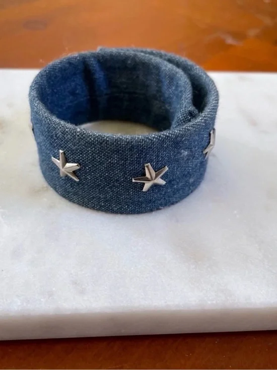 Denim Star Stud Wide Cuff Snap Bracelet - Blue